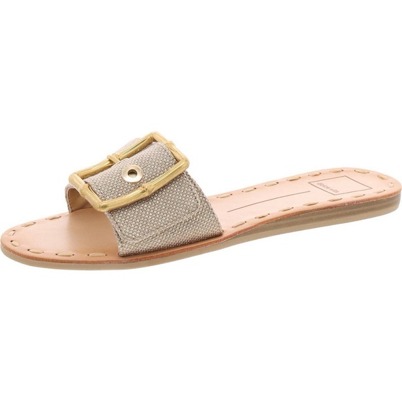 Dolce Vita Dasa Slide Sandal Big Buckle Shimmer‎ Gold Raffia Hardware Size 9.5 - Picture 2 of 8